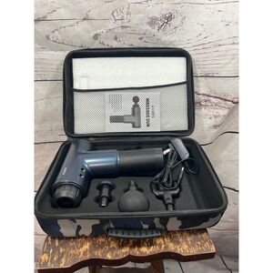 Coby Deep Tissue Massage Gun Percussion Massager Navy Blue Camo Case 4 Heads